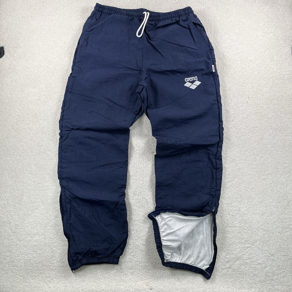 Vtg 80's Arena By Descente Track Pants Men's M Navy Antron Nylon Flannel Lined